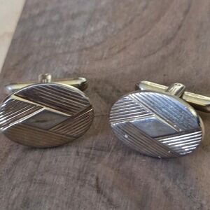 Vintage Hickok USA Lined Design Gold Tone Cufflinks Mid-century MCM